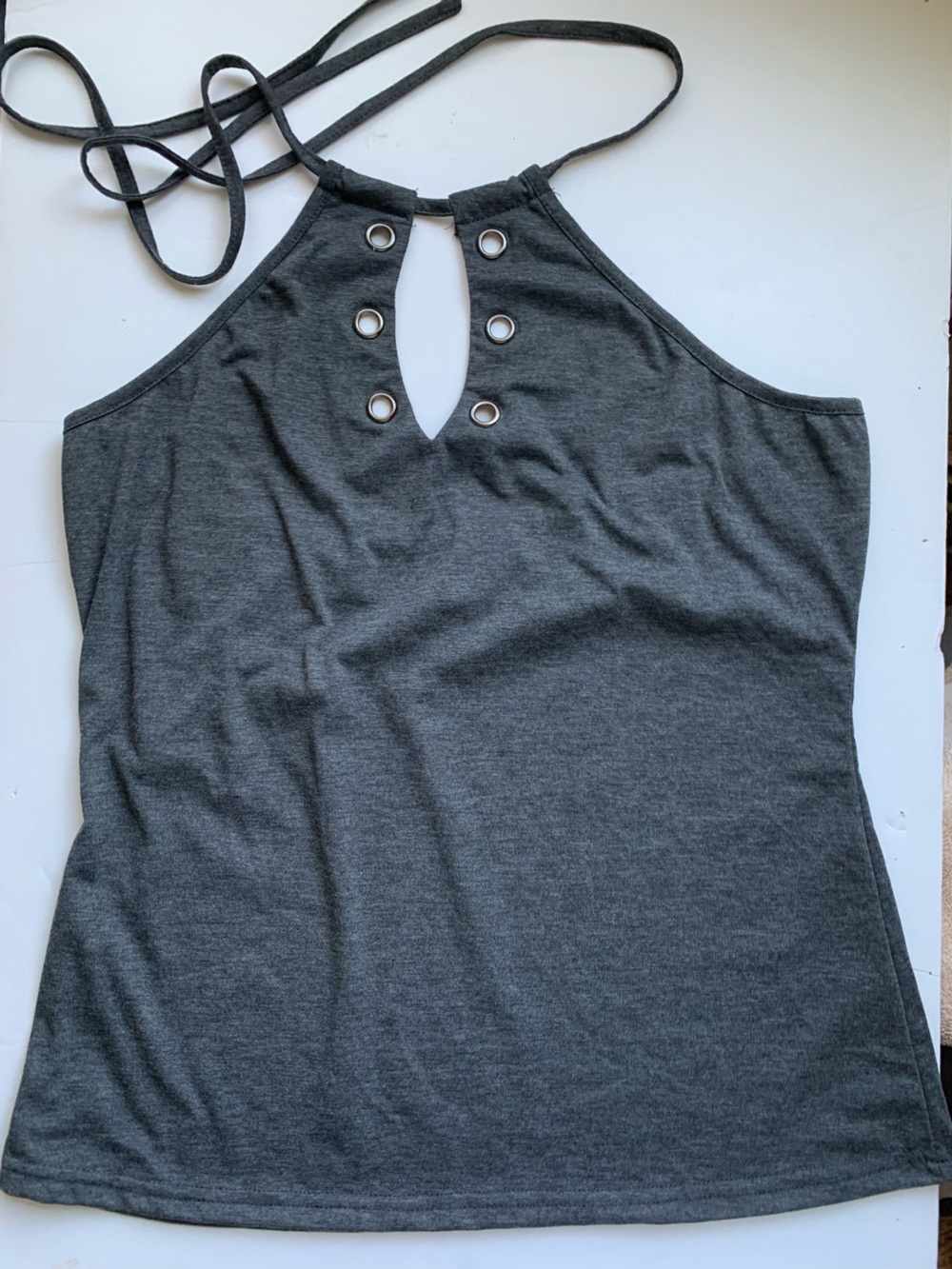 Charcoal Gray Heather Keyhole Halter Top L Unbranded